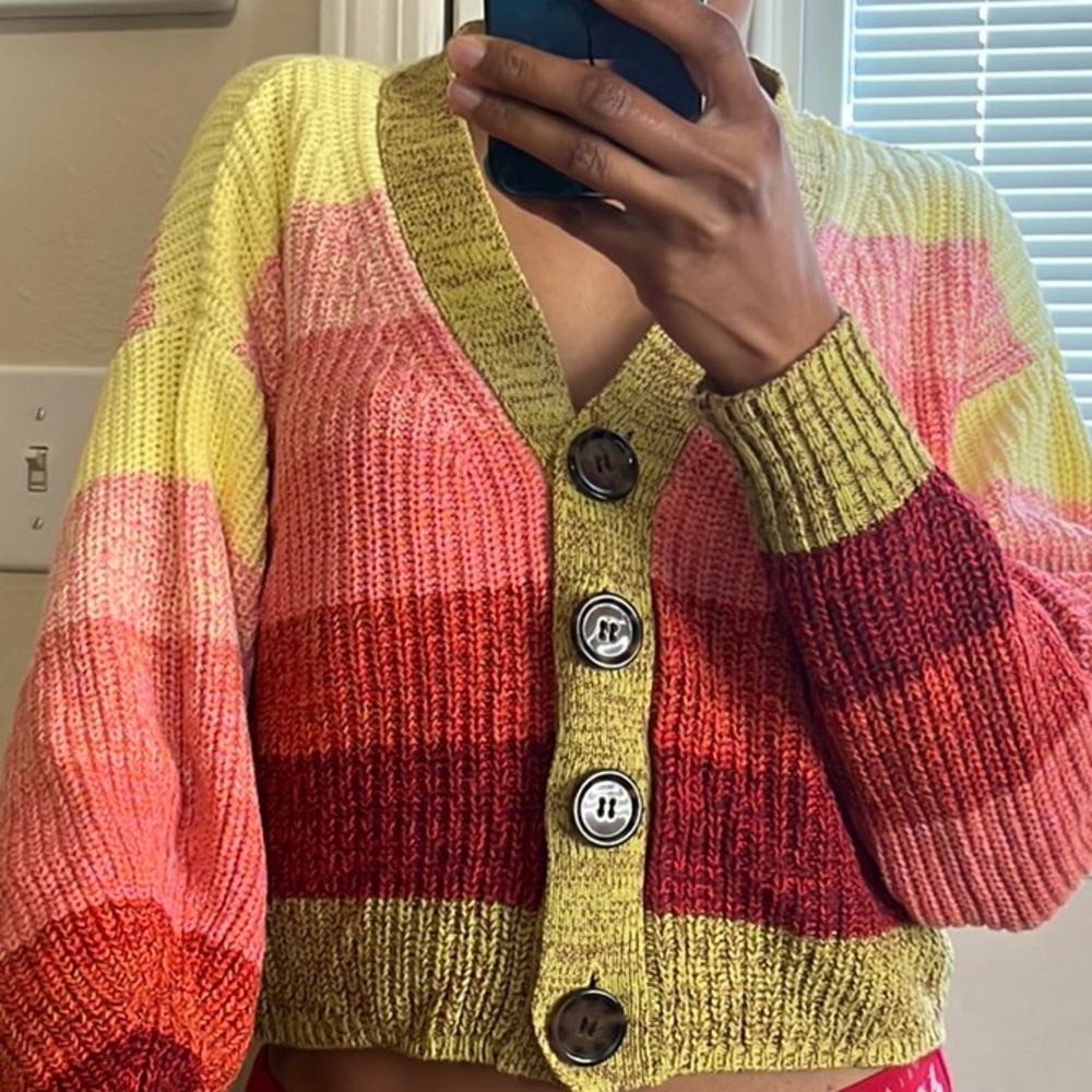 Urban Outfitters Yellow and Pink Cardigan Sweater